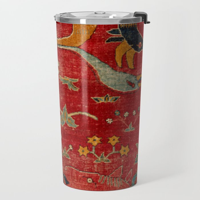 Animal Grotesques Mughal Carpet Fragment Digital Painting Travel Mug Gallery Image 2