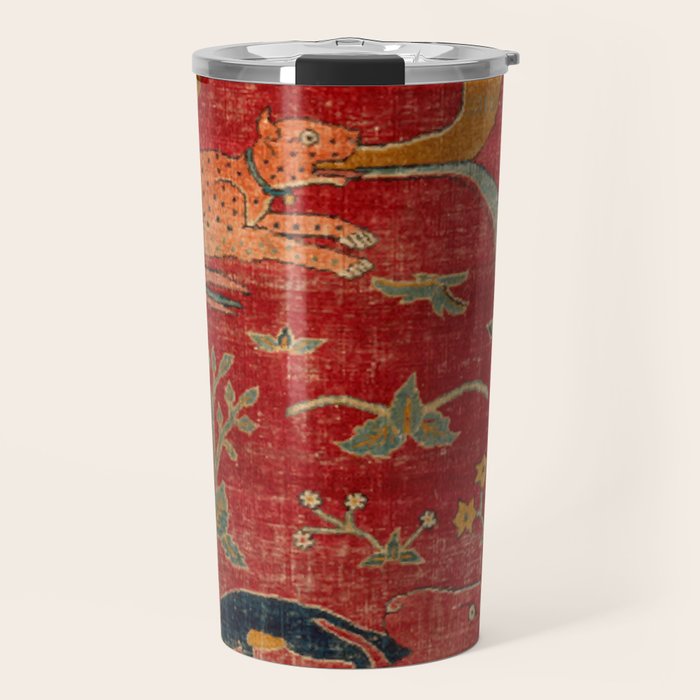 Animal Grotesques Mughal Carpet Fragment Digital Painting Travel Mug Gallery Image 1