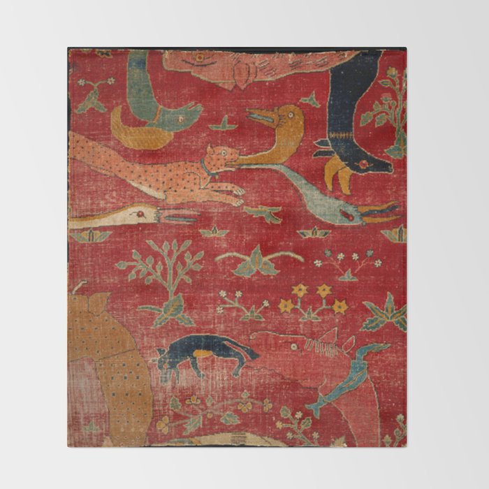Animal Grotesques Mughal Carpet Fragment Digital Painting Throw Blanket Gallery Image 2