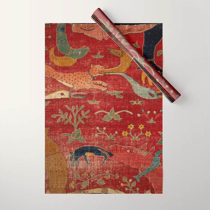 Animal Grotesques Mughal Carpet Fragment Digital Painting Wrapping Paper Gallery Image 1