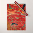 Animal Grotesques Mughal Carpet Fragment Digital Painting Wrapping Paper Gallery Image 1