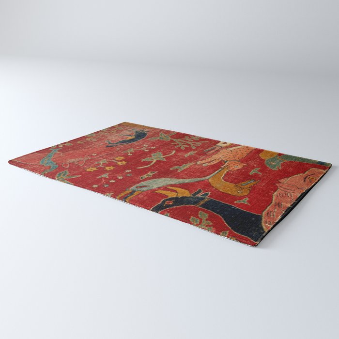 Animal Grotesques Mughal Carpet Fragment Digital Painting Rug Gallery Image 3