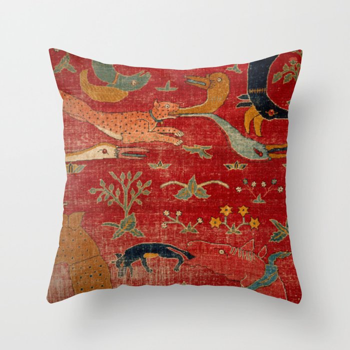 Animal Grotesques Mughal Carpet Fragment Digital Painting Throw Pillow Gallery Image 6