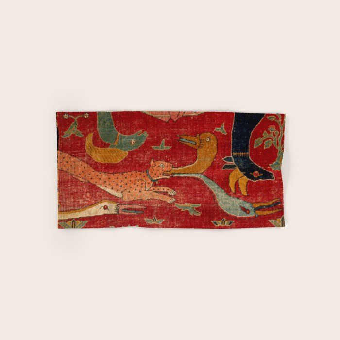 Animal Grotesques Mughal Carpet Fragment Digital Painting Bath Towel Gallery Image 1