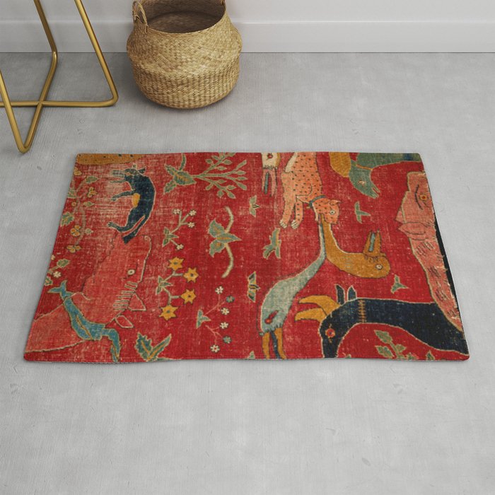 Animal Grotesques Mughal Carpet Fragment Digital Painting Rug Gallery Image 1