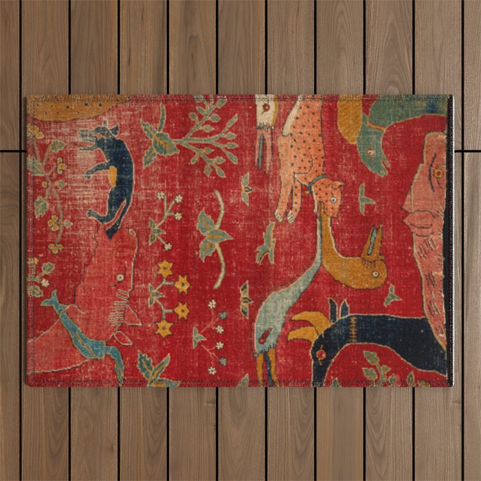 Animal Grotesques Mughal Carpet Fragment Digital Painting Outdoor Rug Gallery Image 1