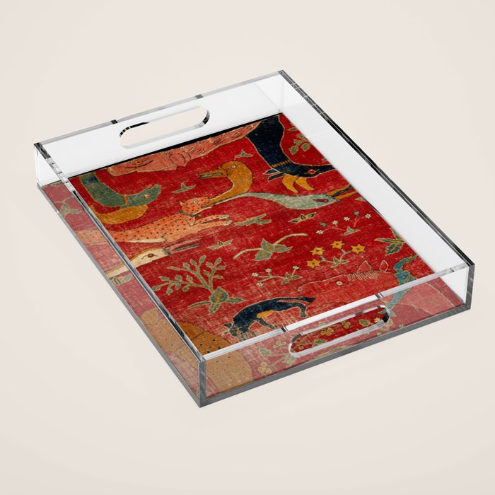 Animal Grotesques Mughal Carpet Fragment Digital Painting Acrylic Tray Gallery Image 1