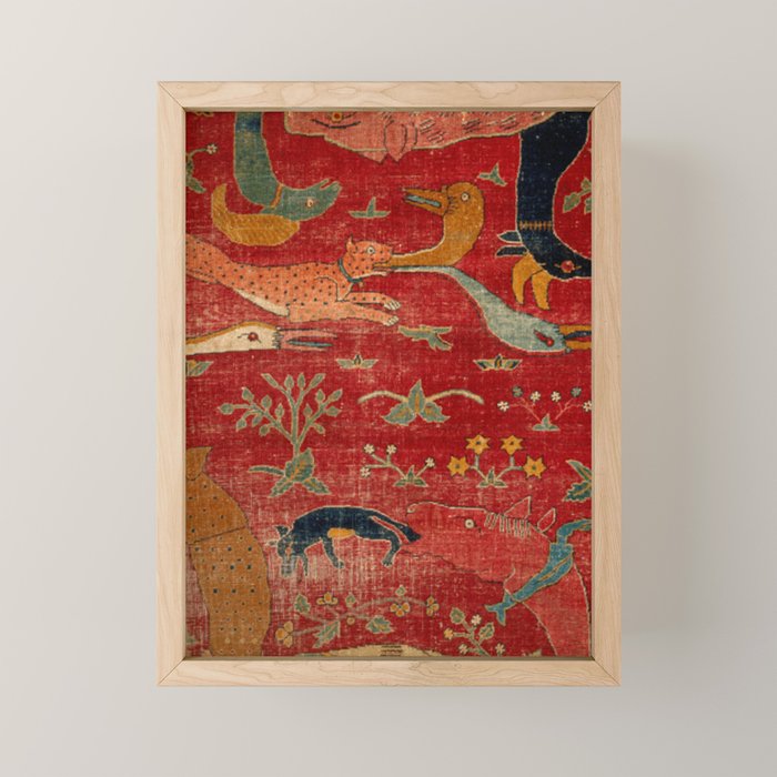 Animal Grotesques Mughal Carpet Fragment Digital Painting Mini Art Print Gallery Image 1