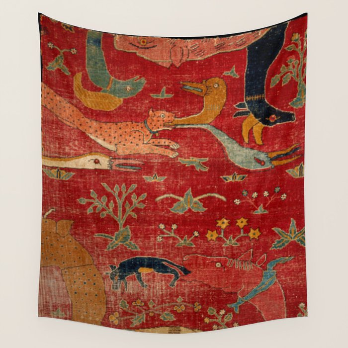 Animal Grotesques Mughal Carpet Fragment Digital Painting Wall Tapestry Gallery Image 4