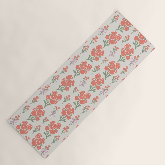 Preppy Grandmillennial Cute Red Flowers Yoga Mat Gallery Image 1