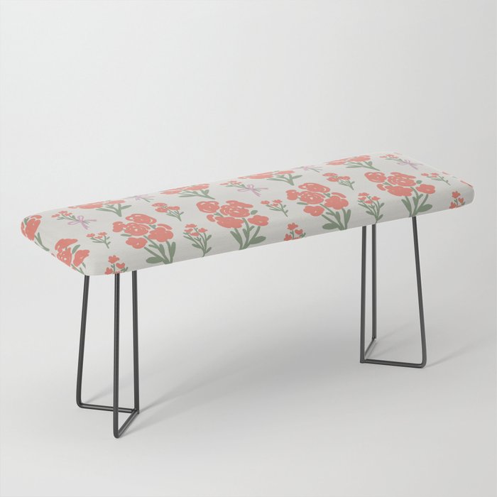 Preppy Grandmillennial Cute Red Flowers Bench Gallery Image 1