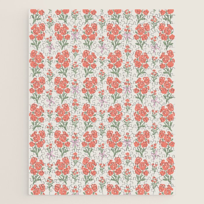 Preppy Grandmillennial Cute Red Flowers Jigsaw Puzzle Gallery Image 1
