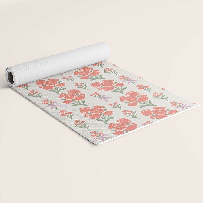 Preppy Grandmillennial Cute Red Flowers Yoga Mat Gallery Image 2