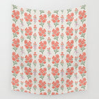 Preppy Grandmillennial Cute Red Flowers Wall Tapestry Gallery Image 4