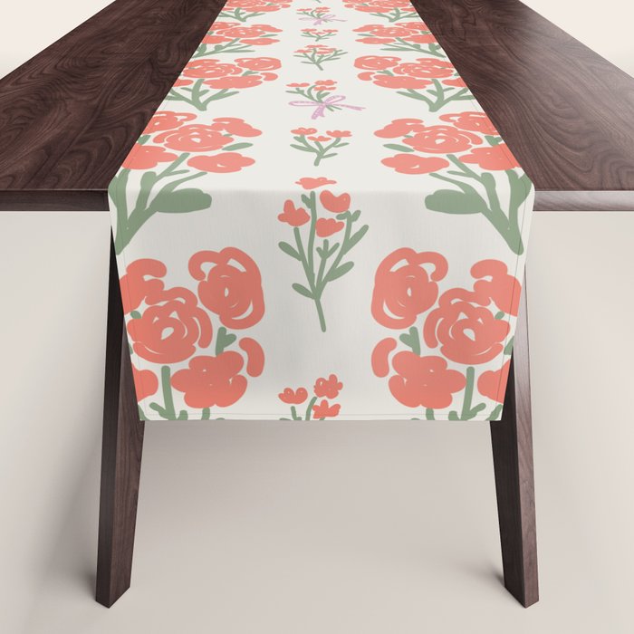 Preppy Grandmillennial Cute Red Flowers Table Runner Gallery Image 1