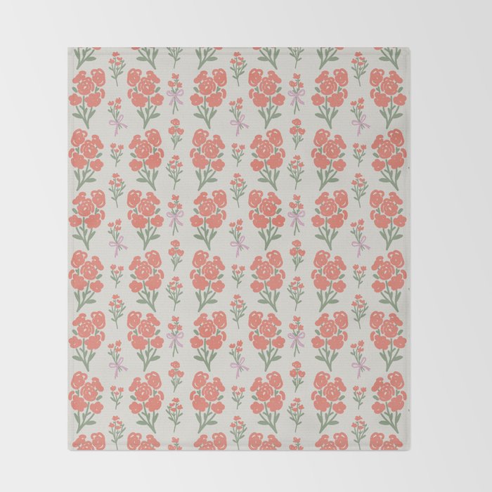 Preppy Grandmillennial Cute Red Flowers Throw Blanket Gallery Image 2