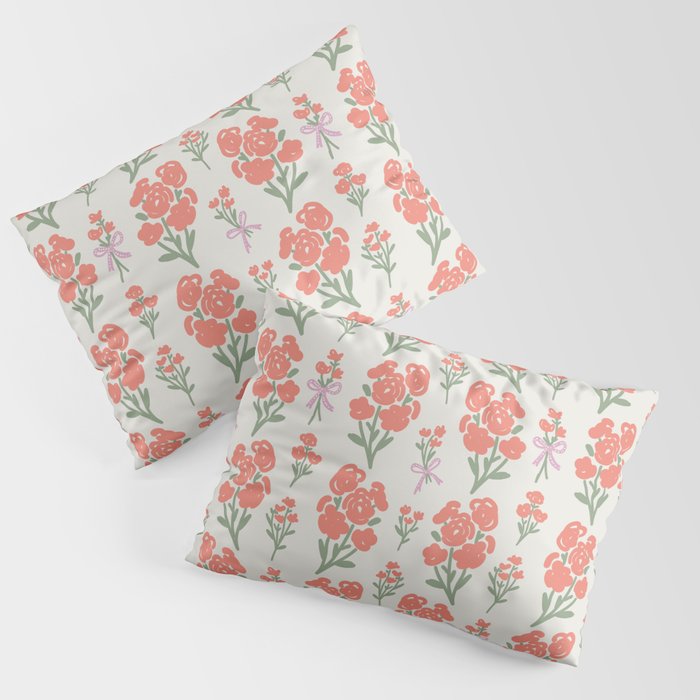 Preppy Grandmillennial Cute Red Flowers Pillow Sham Gallery Image 1