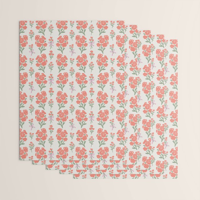 Preppy Grandmillennial Cute Red Flowers Wrapping Paper Gallery Image 3
