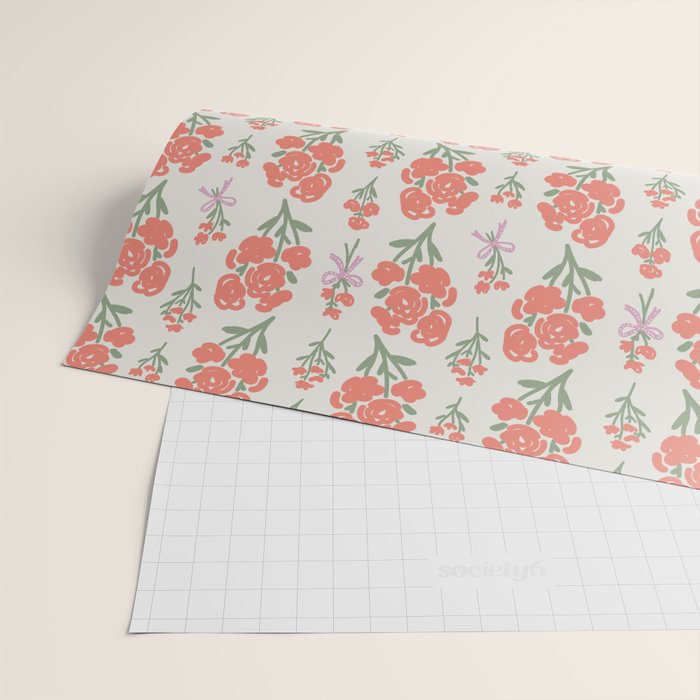 Preppy Grandmillennial Cute Red Flowers Wrapping Paper Gallery Image 2