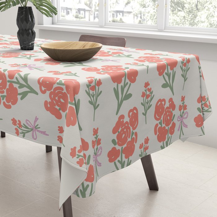 Preppy Grandmillennial Cute Red Flowers Tablecloth Gallery Image 3