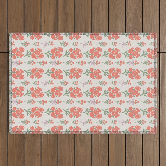 Preppy Grandmillennial Cute Red Flowers Outdoor Rug Gallery Image 1