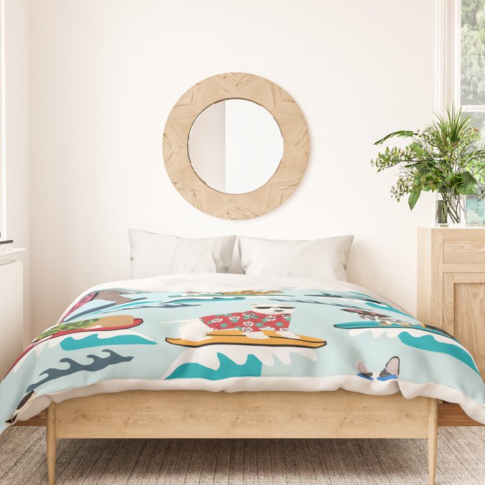 Surfing Dogs - cute summer tropical dogs surfing Duvet Cover Gallery Image 3