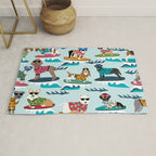 Surfing Dogs - cute summer tropical dogs surfing Rug Gallery Image 1