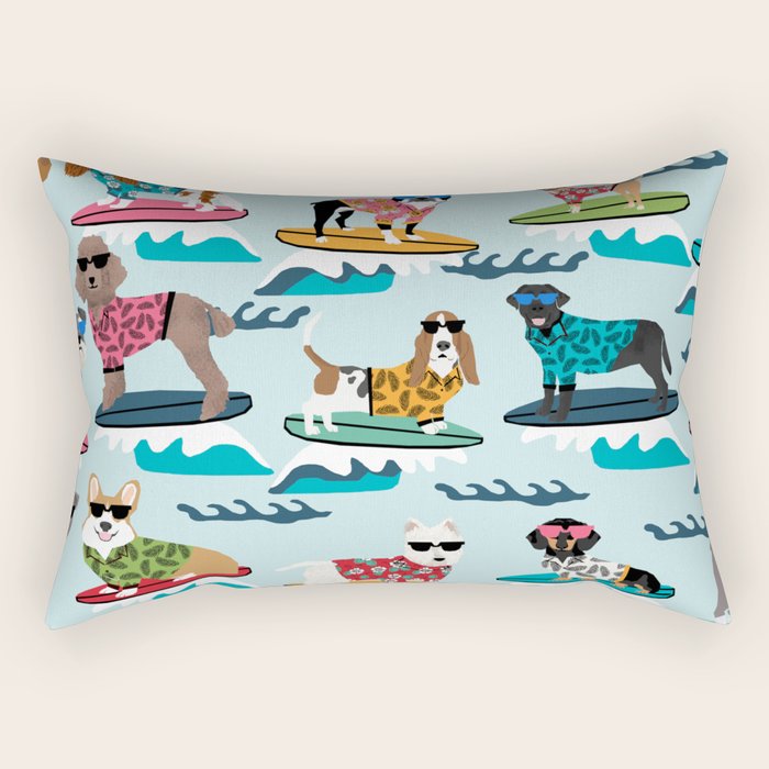 Surfing Dogs - cute summer tropical dogs surfing Rectangular Pillow Gallery Image 2