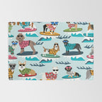 Surfing Dogs - cute summer tropical dogs surfing Rug Gallery Image 2