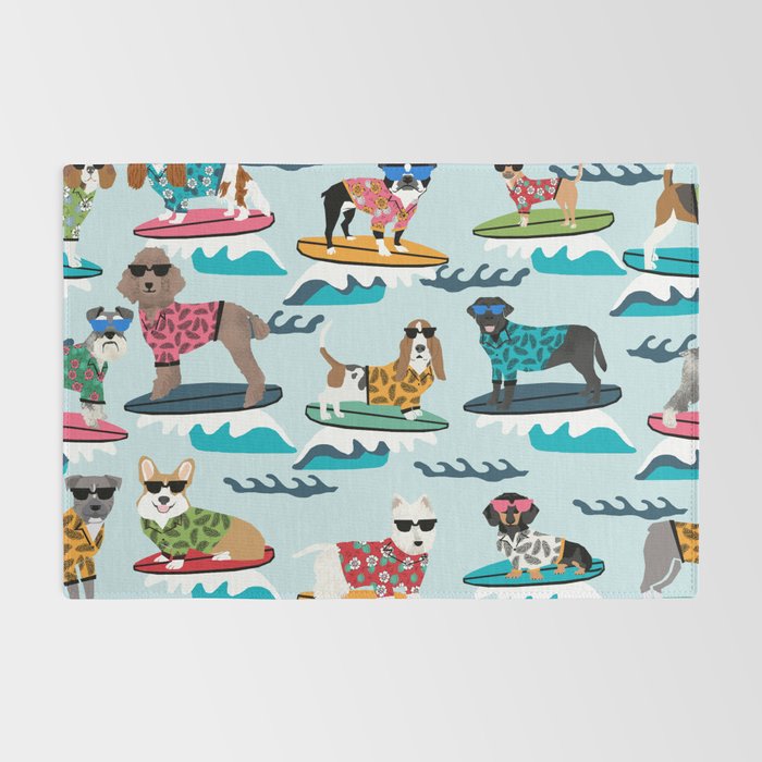 Surfing Dogs - cute summer tropical dogs surfing Rug Gallery Image 2