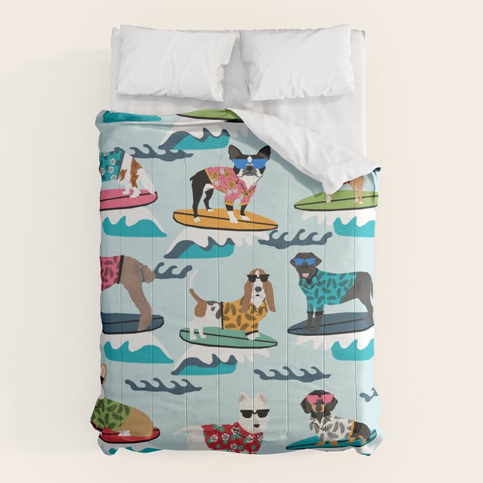 Surfing Dogs - cute summer tropical dogs surfing Comforter Gallery Image 6