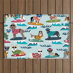Surfing Dogs - cute summer tropical dogs surfing Outdoor Rug Gallery Image 1