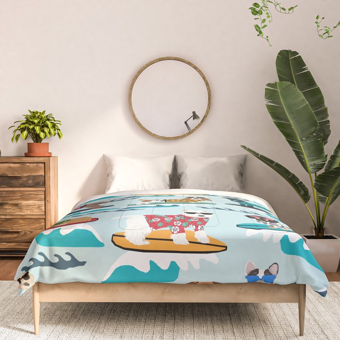 Surfing Dogs - cute summer tropical dogs surfing Comforter Gallery Image 3