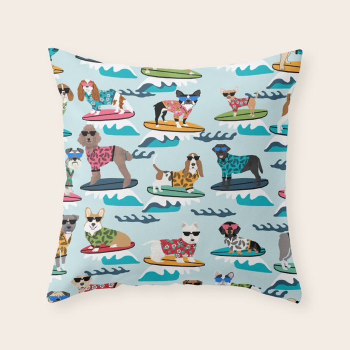 Surfing Dogs - cute summer tropical dogs surfing Throw Pillow Gallery Image 6