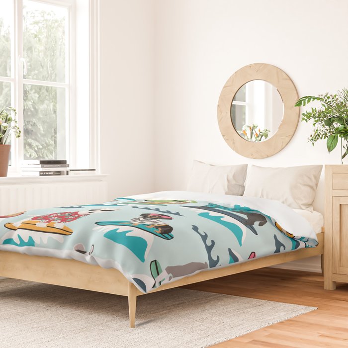Surfing Dogs - cute summer tropical dogs surfing Duvet Cover Gallery Image 2