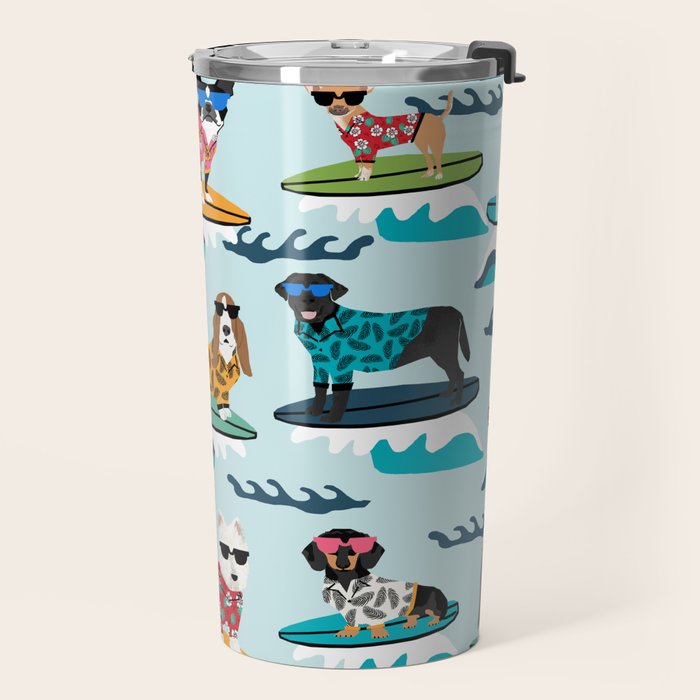 Surfing Dogs - cute summer tropical dogs surfing Travel Mug Gallery Image 2