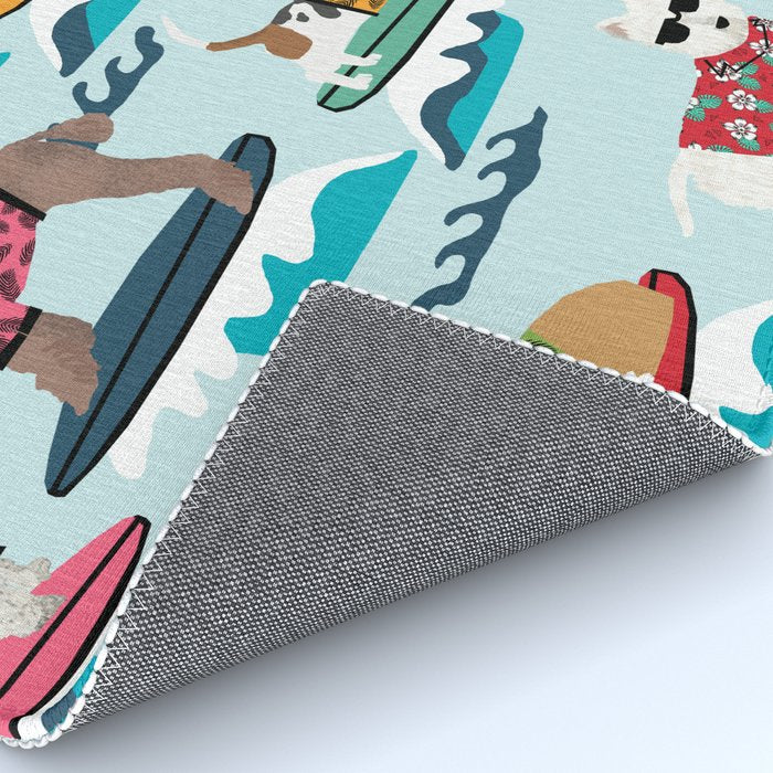 Surfing Dogs - cute summer tropical dogs surfing Rug Gallery Image 4