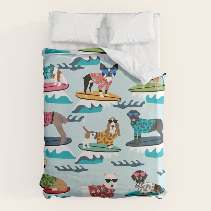 Surfing Dogs - cute summer tropical dogs surfing Duvet Cover Gallery Image 6