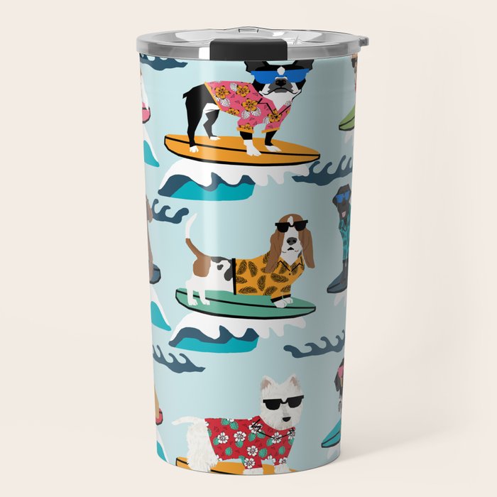 Surfing Dogs - cute summer tropical dogs surfing Travel Mug Gallery Image 1