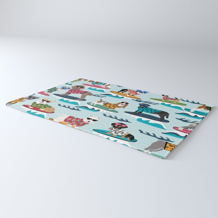 Surfing Dogs - cute summer tropical dogs surfing Rug Gallery Image 3