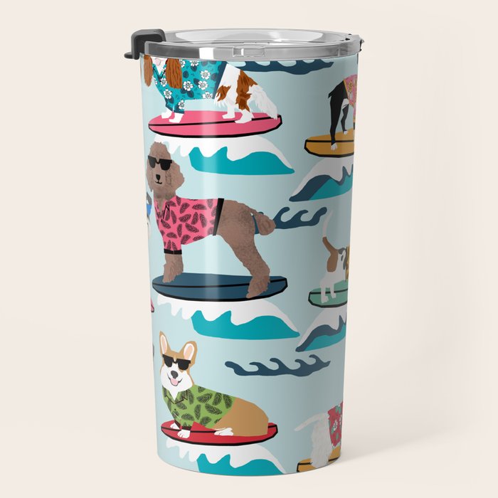 Surfing Dogs - cute summer tropical dogs surfing Travel Mug Gallery Image 3