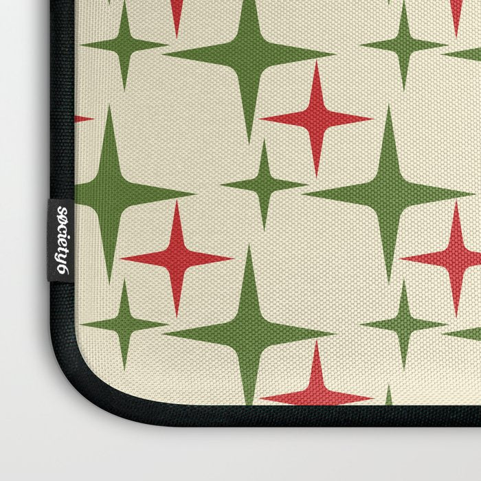 Atomic Christmas Mid Century Modern Stars Retro Xmas Red Green and Cream Pattern Laptop Sleeve Gallery Image 3