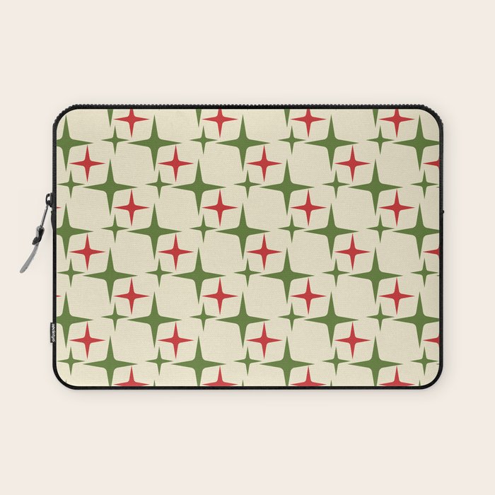 Atomic Christmas Mid Century Modern Stars Retro Xmas Red Green and Cream Pattern Laptop Sleeve Gallery Image 1