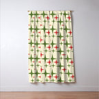 Atomic Christmas Mid Century Modern Stars Retro Xmas Red Green and Cream Pattern Window Curtain Gallery Image 3