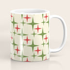 Atomic Christmas Mid Century Modern Stars Retro Xmas Red Green and Cream Pattern Coffee Mug Gallery Image 1