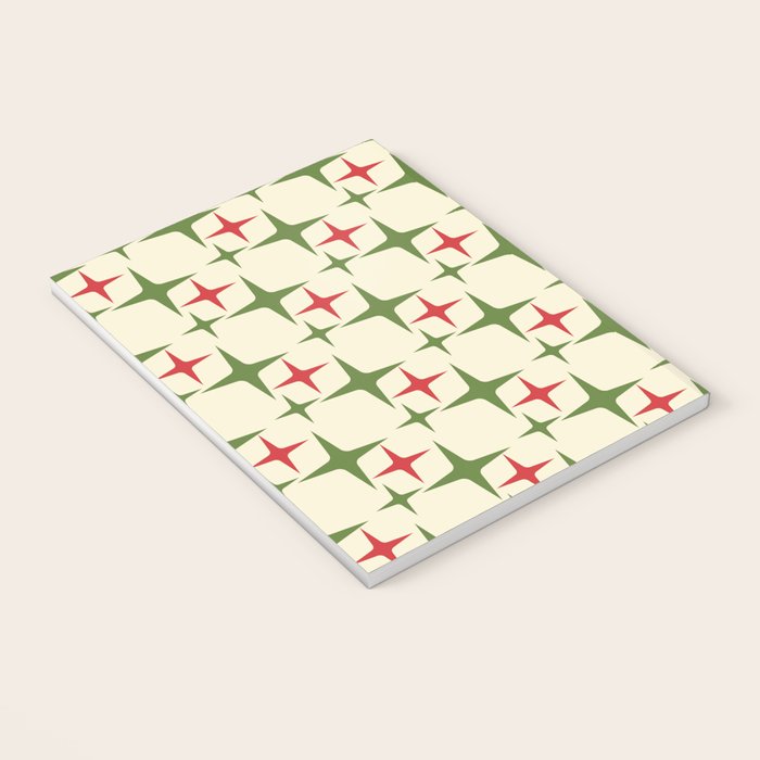 Atomic Christmas Mid Century Modern Stars Retro Xmas Red Green and Cream Pattern Notebook Gallery Image 3