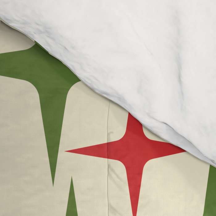 Atomic Christmas Mid Century Modern Stars Retro Xmas Red Green and Cream Pattern Comforter Gallery Image 4