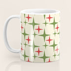 Atomic Christmas Mid Century Modern Stars Retro Xmas Red Green and Cream Pattern Coffee Mug Gallery Image 3