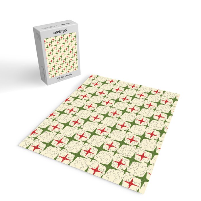 Atomic Christmas Mid Century Modern Stars Retro Xmas Red Green and Cream Pattern Jigsaw Puzzle Gallery Image 2