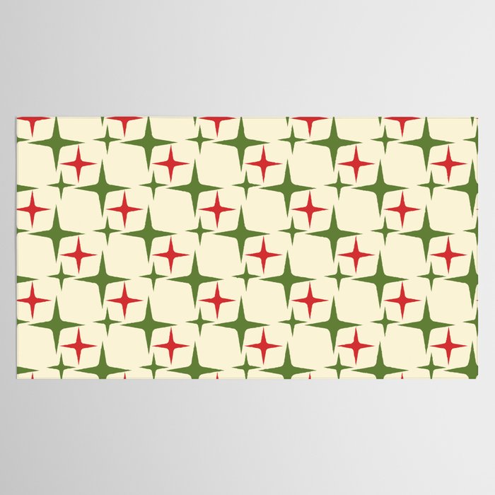 Atomic Christmas Mid Century Modern Stars Retro Xmas Red Green and Cream Pattern Tablecloth Gallery Image 2